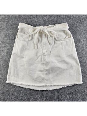 Women’s Cream Drawstring Denim Mini Skirt